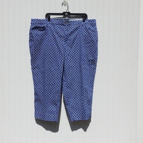 Womens Blue White Capri Pants Classic Southern Size 22 22W Love Fit - Picture 2 of 5